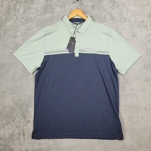 Travis Mathew Polo Mens XL Green Navy Rustic Route Colorblock Golf Shirt Stretch